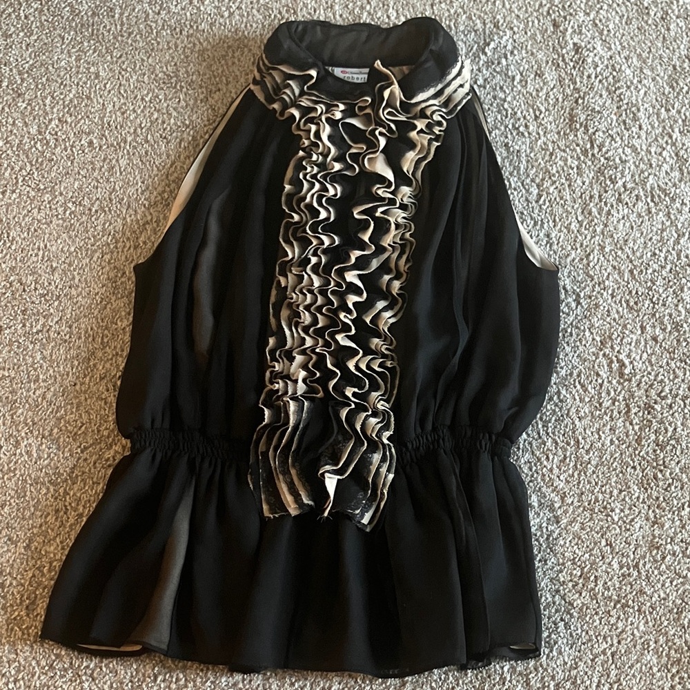 NEIMAN MARCUS ROBERT RODRIGUEZ SLEEVELESS RUFFLE CHIFFON BLOUSE TOP SIZE M